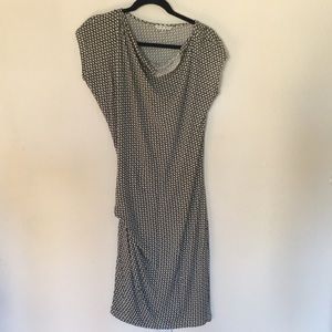 CAbi Black and White Geometric Midi Dress